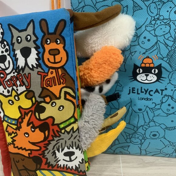 Jellycat Puppytails Anne Wilkinson Soft Crinkle Sensory Cloth Book With Bag - Picture 3 of 9